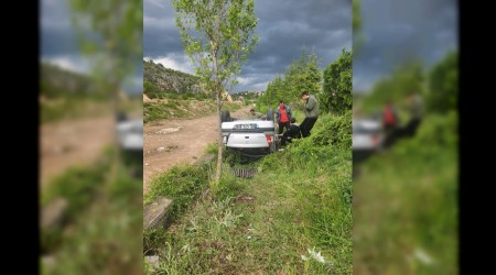 Kontrolden kan otomobil dere kenarna devrildi