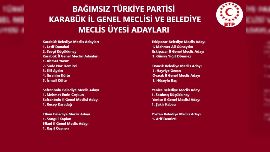 BTP l Genel Meclisi ve Belediye Meclis yesi Adaylarn aklad