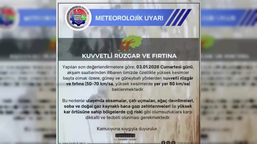 Karab�k Valili�inden f�rt�na uyar�s�