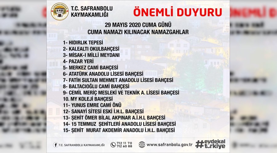 Karabük'te Cuma namazı kılınacak yerler açıklandı