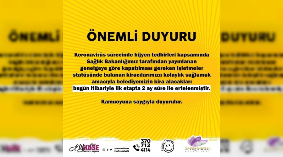 Safranbolu Belediyesi kira almlarn 2 ay sre ile erteledi