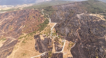 Bir ayda iki kez yangnn arasnda kalan ky dronla grntlendi