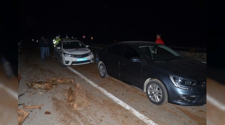Kamyondan den odunlar 2 otomobile kaza yaptrd