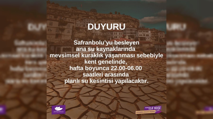 Safranbolu Belediyesi'nden su kesintisi duyurusu