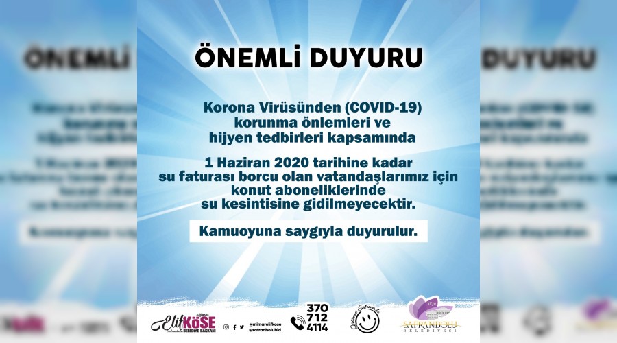 Safranboluda korona virse kar su kesintisi yaplmayacak