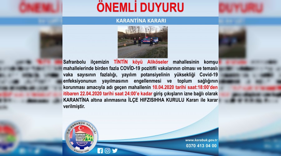 Safranboluda nc ky de karantinaya alnd